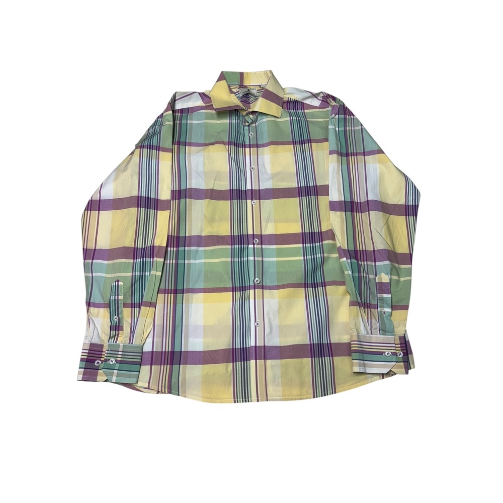 Southern Pines XL Plaid Shirt Mens Yellow Purple Green Long‎ Sleeve Button Up